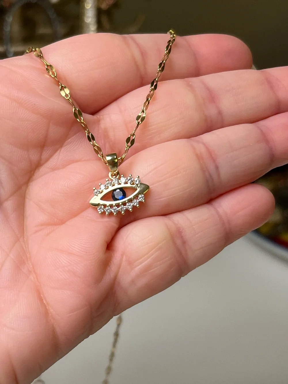 Gold Tone Evil Eye Rhinestone Pendant Necklace